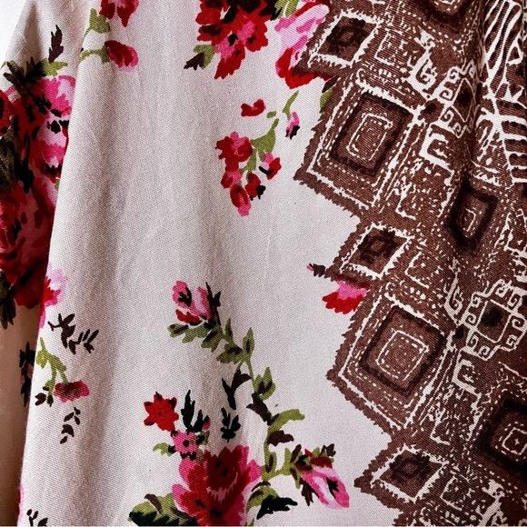 Angie | Boho Mixed Floral Block Print Open Front Kimono Cardigan, Medium - Picture 3 of 5